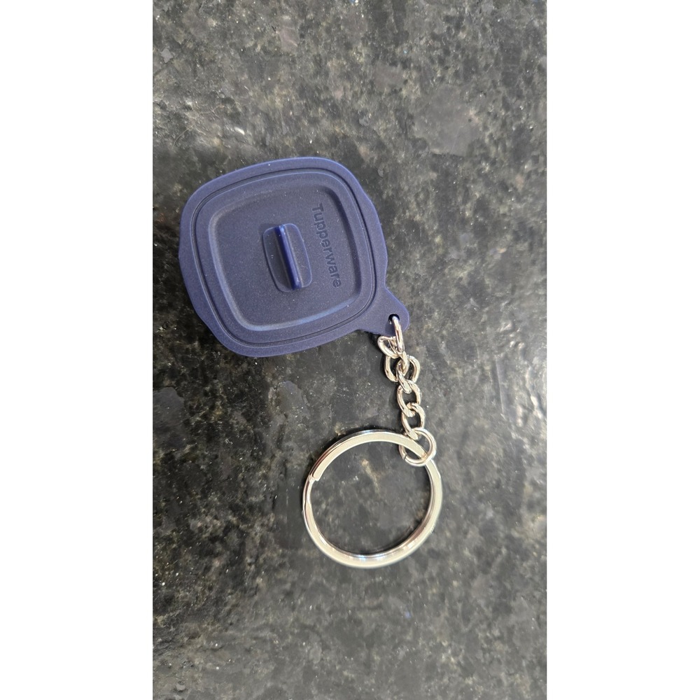 Tupperware Miniature Keychain Navy Blue Grey Tiny Square Container Bag Charm